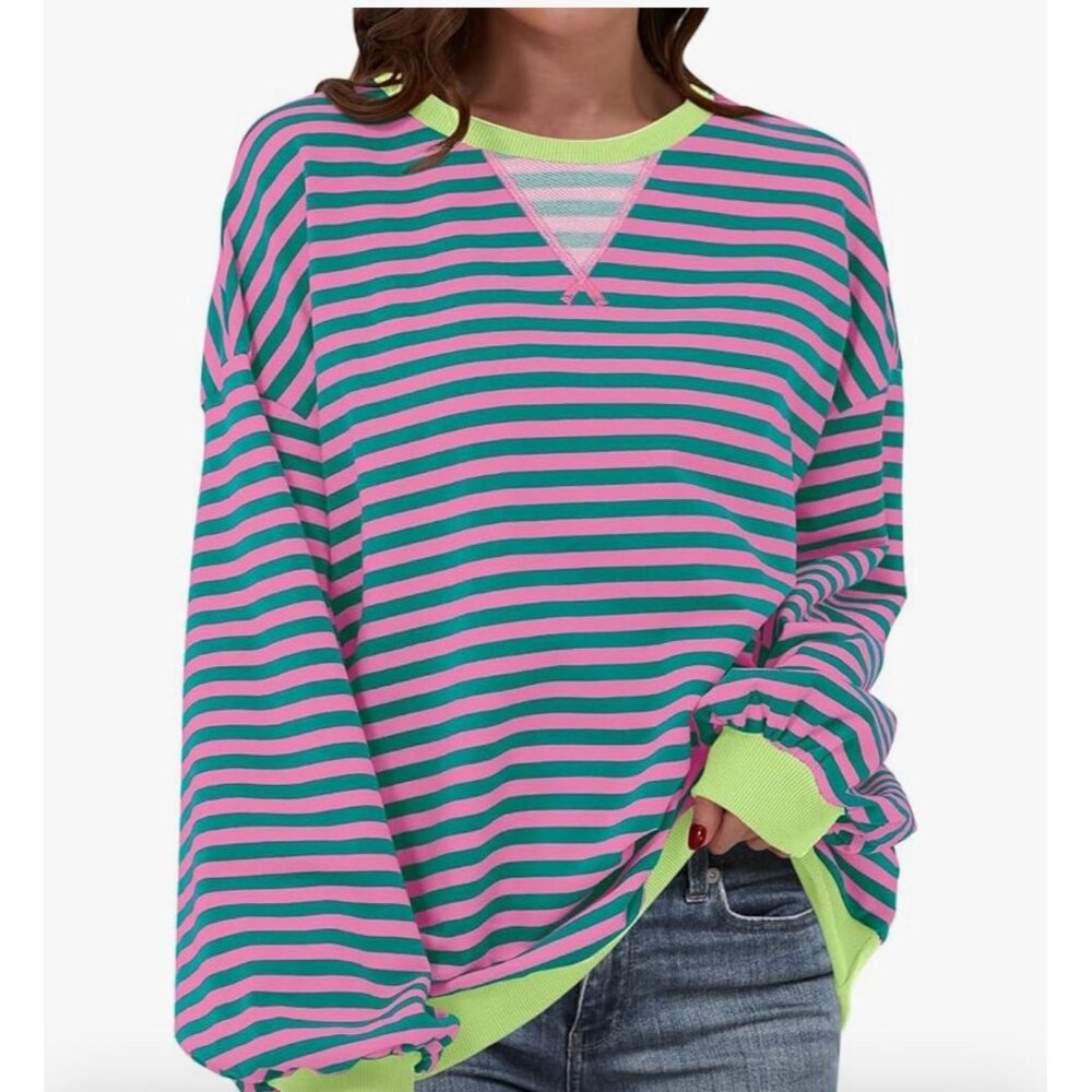 NEW-Striped Oversized Flowy Boxy Sweatshirt size S